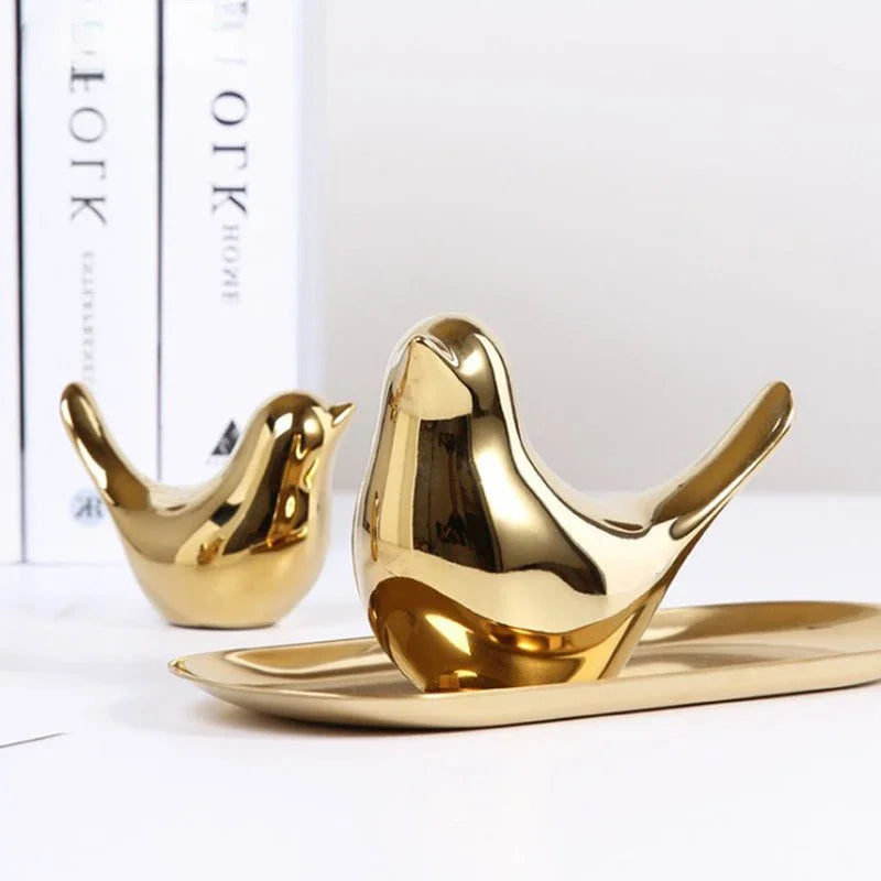 Modern Simple Luxury Golden Ceramic Bird Figurines