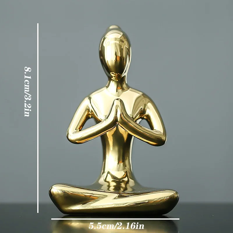 Home Decor Abstract Art Ceramic Yoga Poses Figurine Porcelain Lady Figure Statue