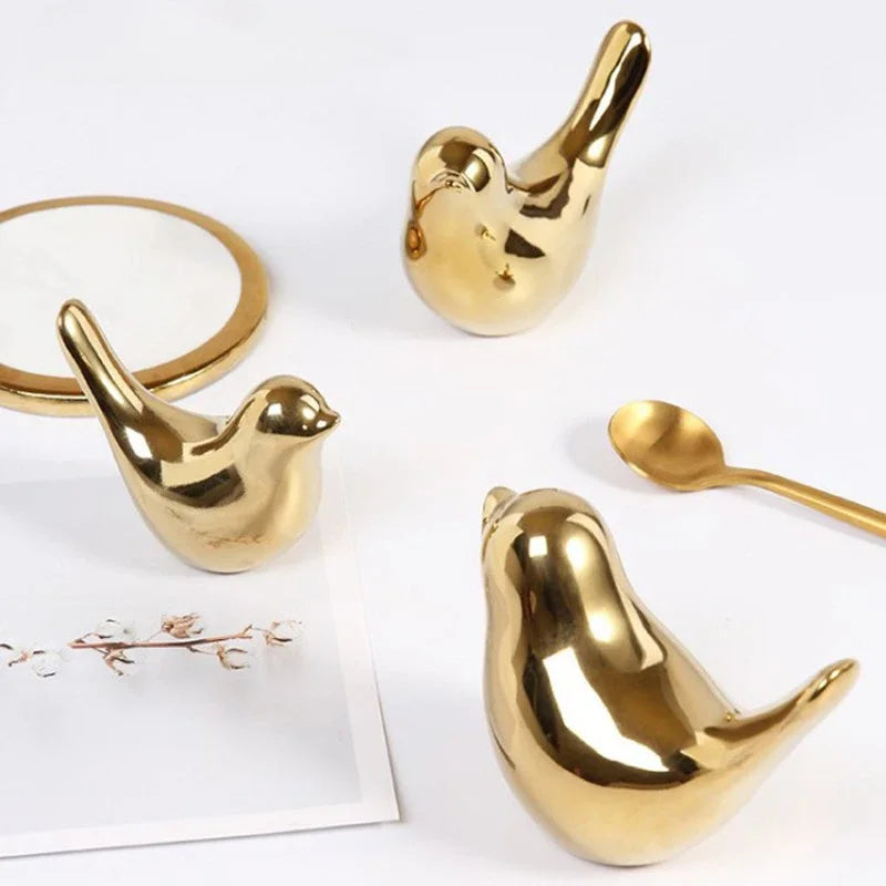 Modern Simple Luxury Golden Ceramic Bird Figurines