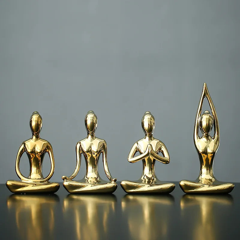 Home Decor Abstract Art Ceramic Yoga Poses Figurine Porcelain Lady Figure Statue