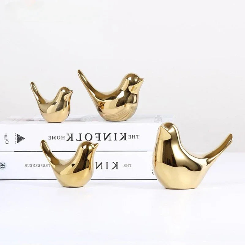 Modern Simple Luxury Golden Ceramic Bird Figurines
