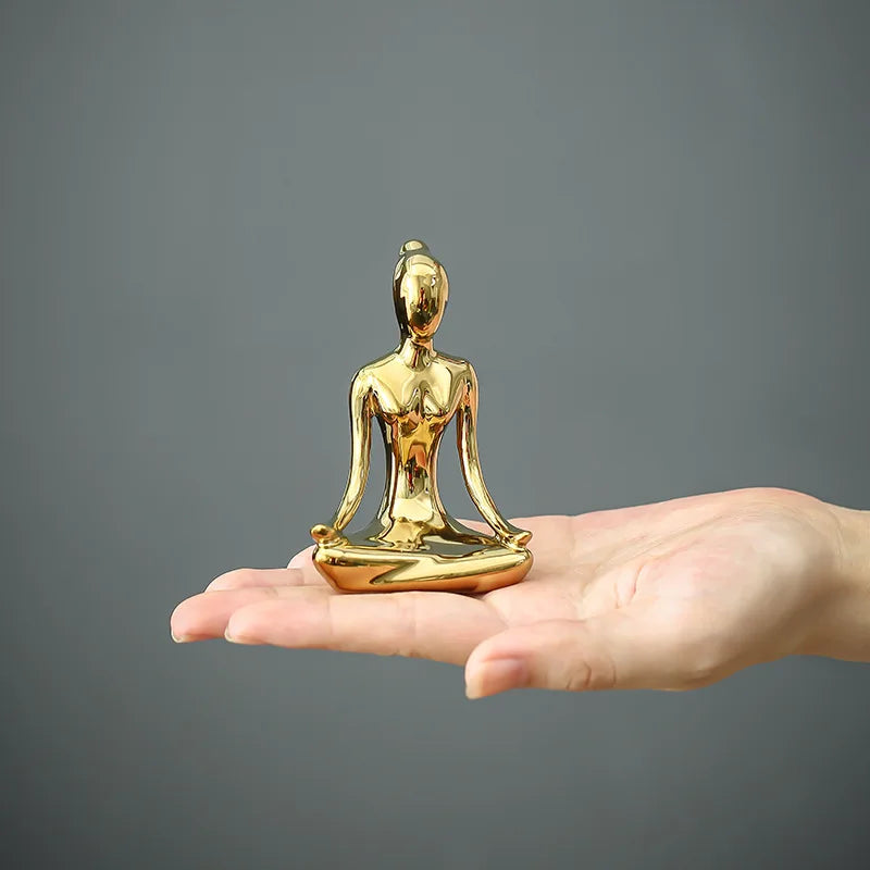 Home Decor Abstract Art Ceramic Yoga Poses Figurine Porcelain Lady Figure Statue