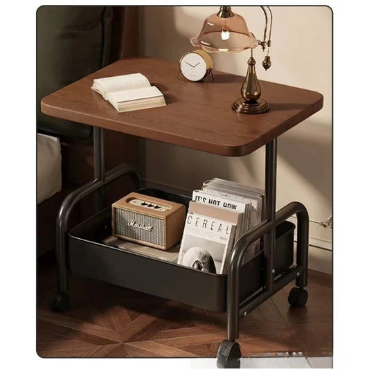 Two Tier Rolling Nightstand Bedside Cabinet Storage Drawer Wheels Small Space