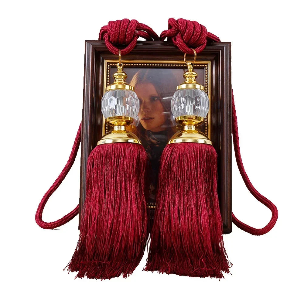 1Pair Tassel Curtain Tieback Crystal Bead Hanging Ball Tie Window Shade