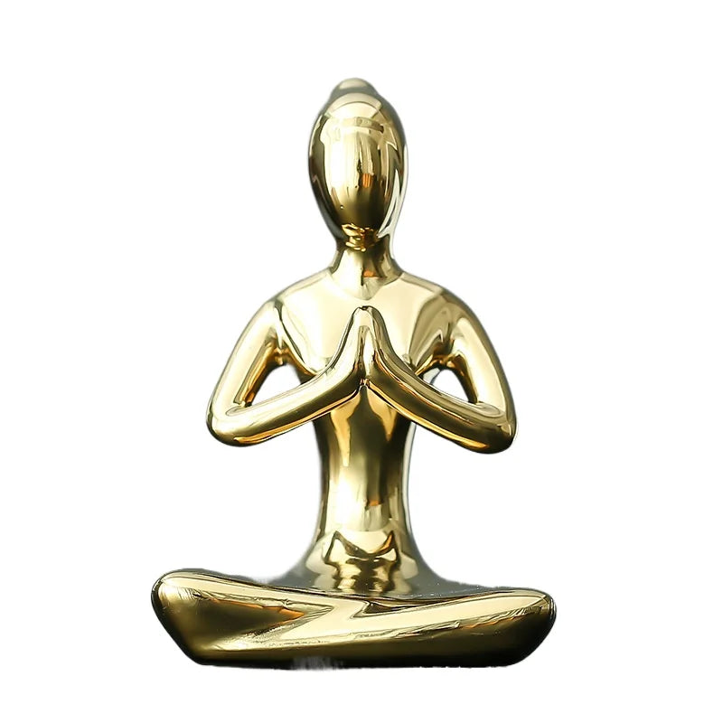 Home Decor Abstract Art Ceramic Yoga Poses Figurine Porcelain Lady Figure Statue
