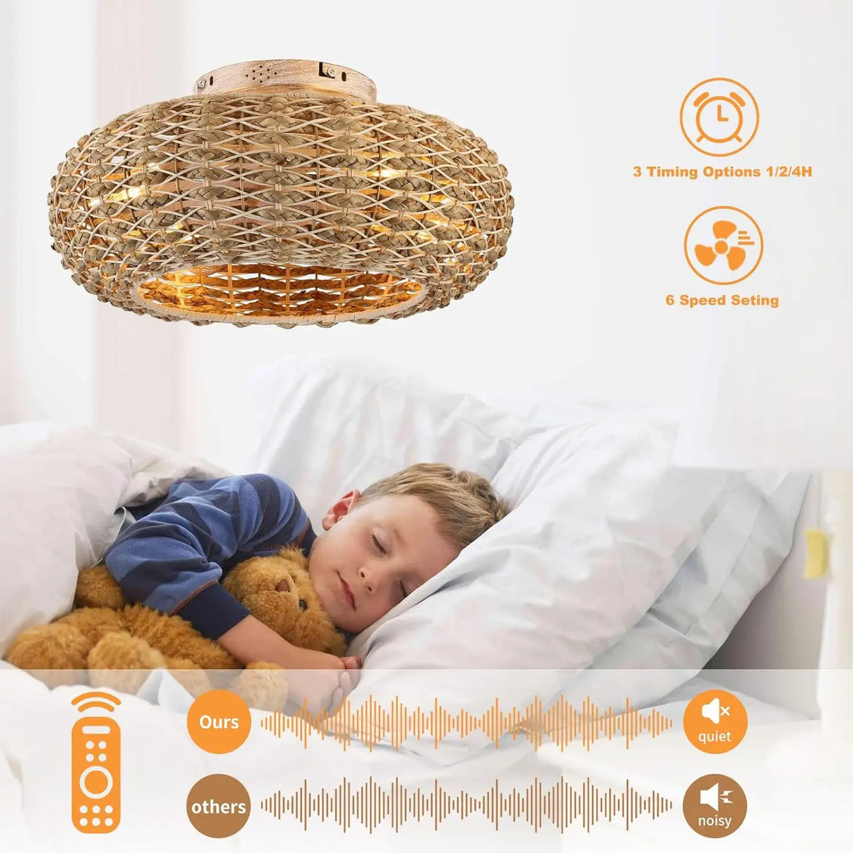 Bamboo Ceiling Fan Fans With Lights Remote Control Ventilator 50cm Air Invisible Blades