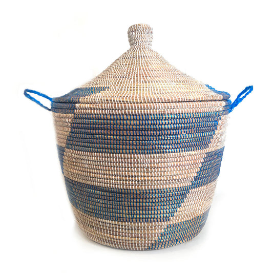 Low Storage Hamper Basket - Blue Stripe Design