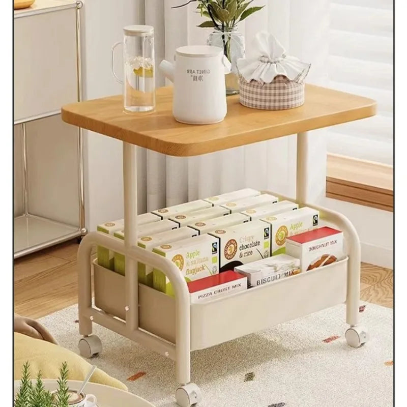 Two Tier Rolling Nightstand Bedside Cabinet Storage Drawer Wheels Small Space