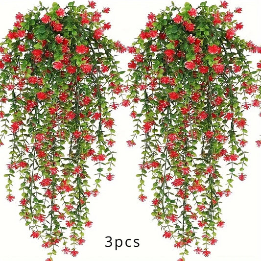3pcs, Artificial Hanging Plants Hanging Plant Faux Eucalyptus Leaf Vine Outdoor UV Resistant