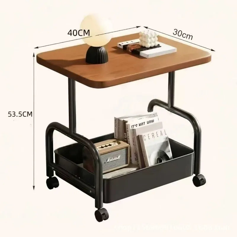 Two Tier Rolling Nightstand Bedside Cabinet Storage Drawer Wheels Small Space