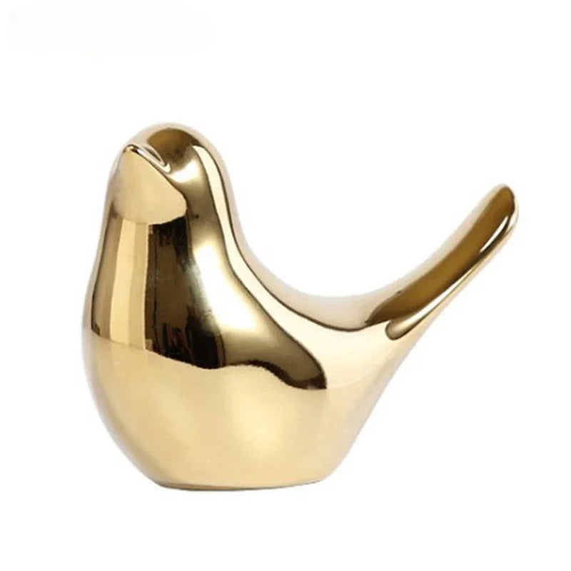 Modern Simple Luxury Golden Ceramic Bird Figurines