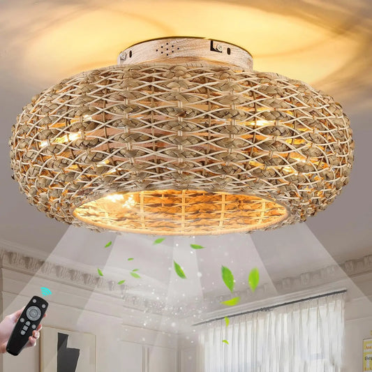 Bamboo Ceiling Fan Fans With Lights Remote Control Ventilator 50cm Air Invisible Blades