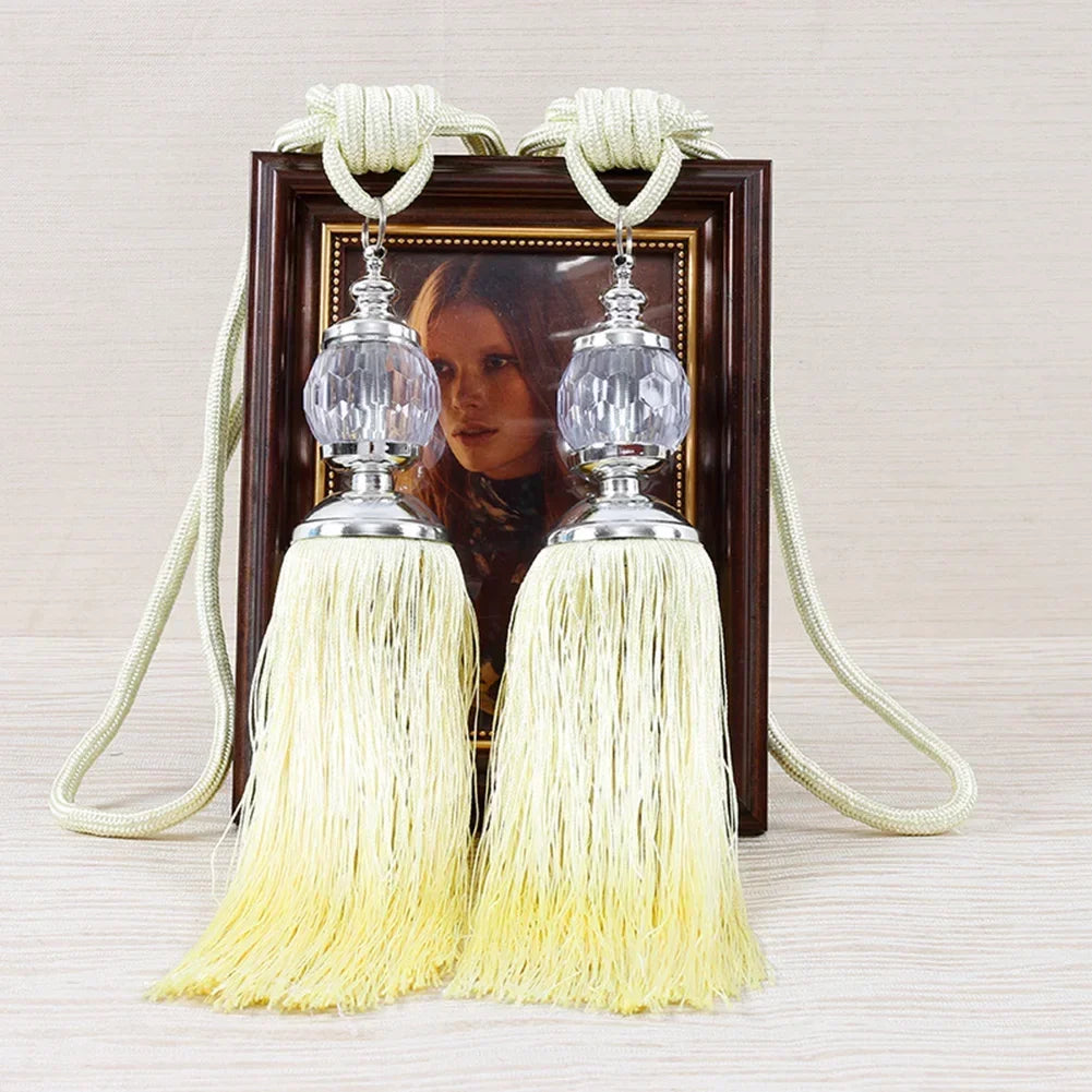1Pair Tassel Curtain Tieback Crystal Bead Hanging Ball Tie Window Shade