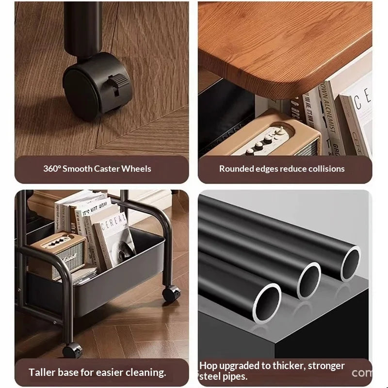 Two Tier Rolling Nightstand Bedside Cabinet Storage Drawer Wheels Small Space