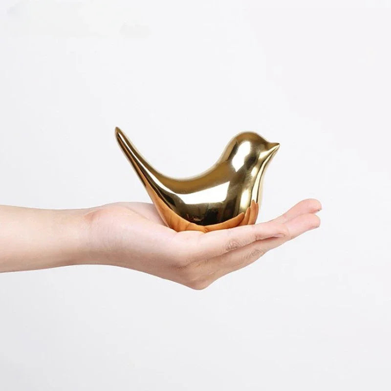 Modern Simple Luxury Golden Ceramic Bird Figurines