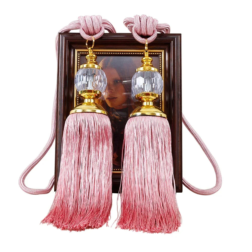 1Pair Tassel Curtain Tieback Crystal Bead Hanging Ball Tie Window Shade
