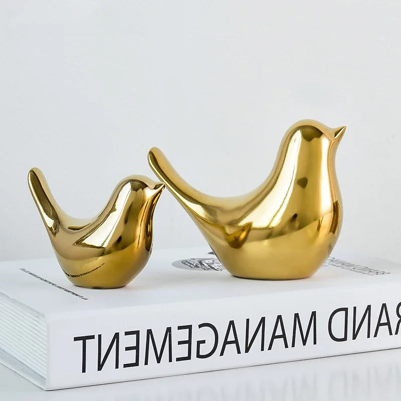Modern Simple Luxury Golden Ceramic Bird Figurines