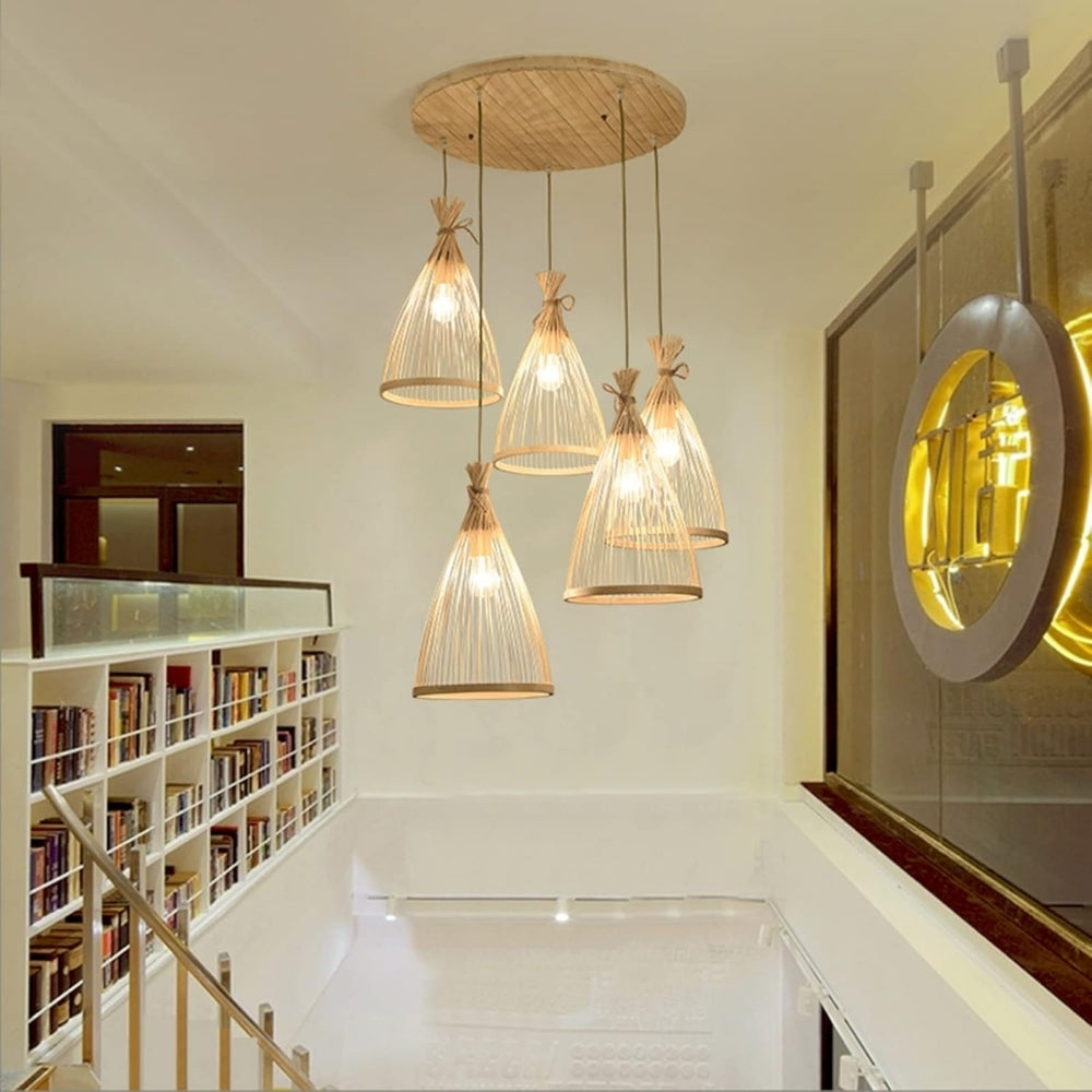 Rustic Bamboo Cone Pendant Light | Wabi-Sabi Decor