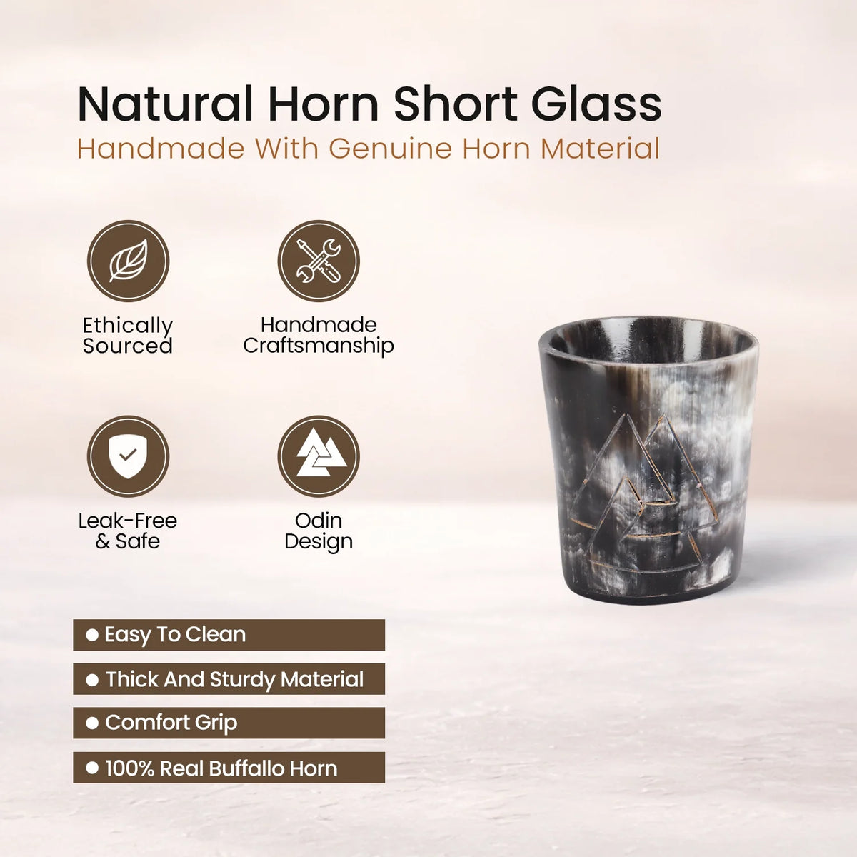 Whiskey Shot Cups Set Odin Pattern Real Ox Horn 6.5 oz, Pack 4, 8 & 12
