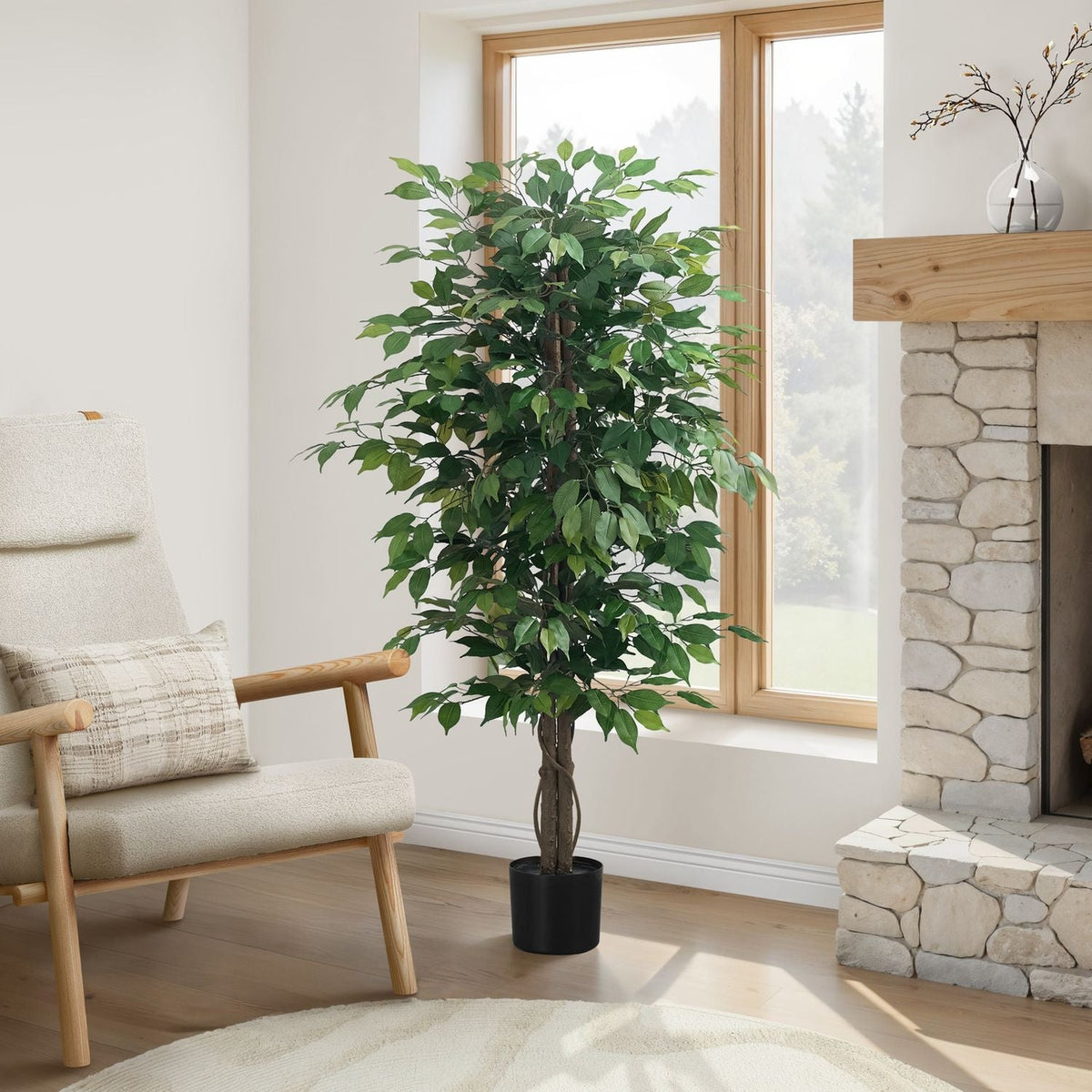 58" Tall, Artificial Plant, Ficus Tree, Indoor, Faux, Fake, Floor, Greenery, Potted,  Green / Black
