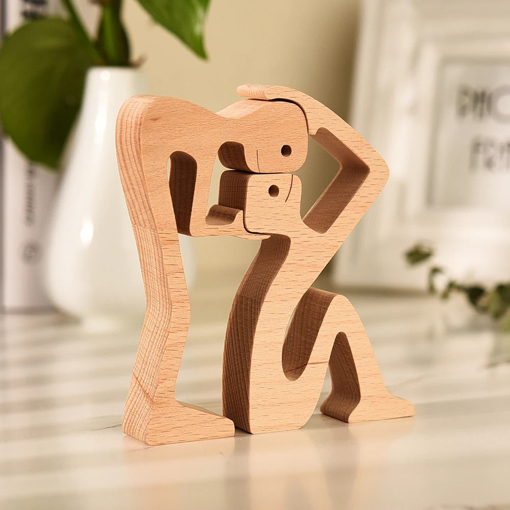 DIY Figurine Wood Dog Ornament Sculpture Home Decoration A Man A Dog Wood Sculpture