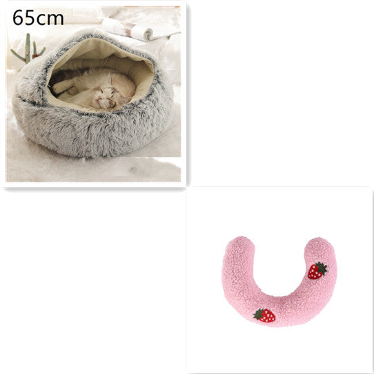 2 In 1 Dog And Cat Bed Pet Winter Bed Round Plush Warm Bed House Soft Long