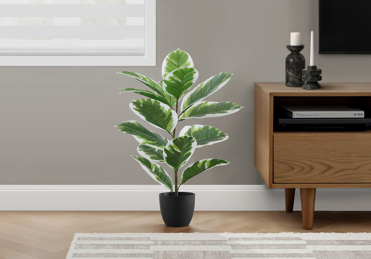 27" Tall, Artificial Plant, Rubber, Indoor, Faux, Fake, Table Potted, Real Touch- Green / Black