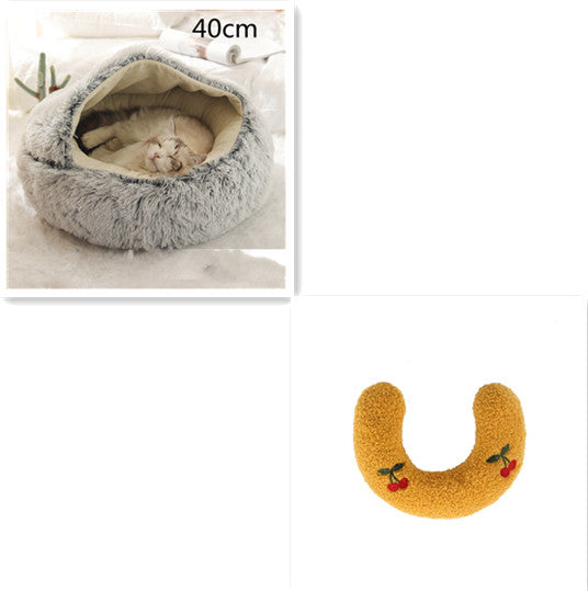 2 In 1 Dog And Cat Bed Pet Winter Bed Round Plush Warm Bed House Soft Long