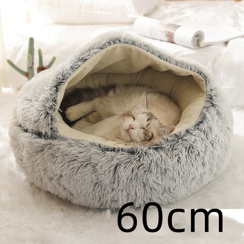 2 In 1 Dog And Cat Bed Pet Winter Bed Round Plush Warm Bed House Soft Long