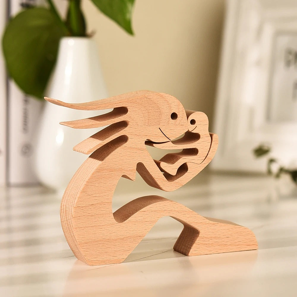 DIY Figurine Wood Dog Ornament Sculpture Home Decoration A Man A Dog Wood Sculpture