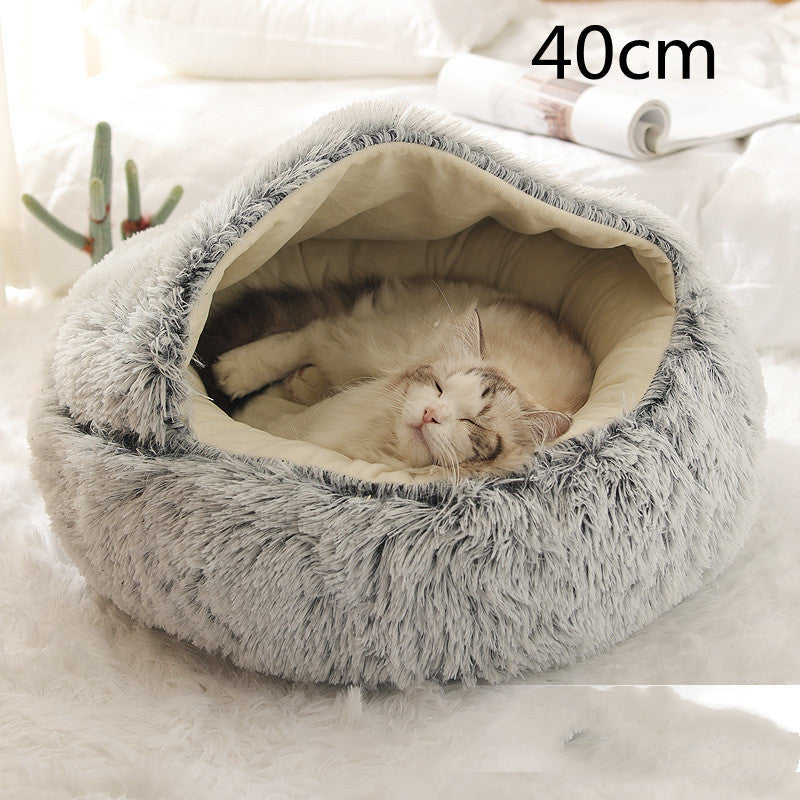 2 In 1 Dog And Cat Bed Pet Winter Bed Round Plush Warm Bed House Soft Long