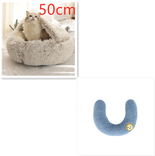 2 In 1 Dog And Cat Bed Pet Winter Bed Round Plush Warm Bed House Soft Long