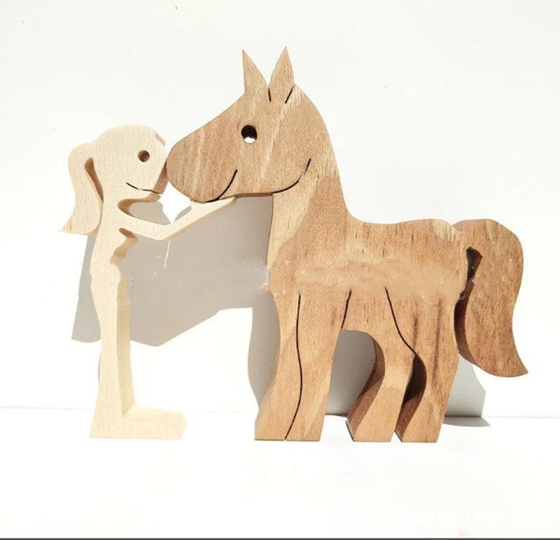 DIY Figurine Wood Dog Ornament Sculpture Home Decoration A Man A Dog Wood Sculpture