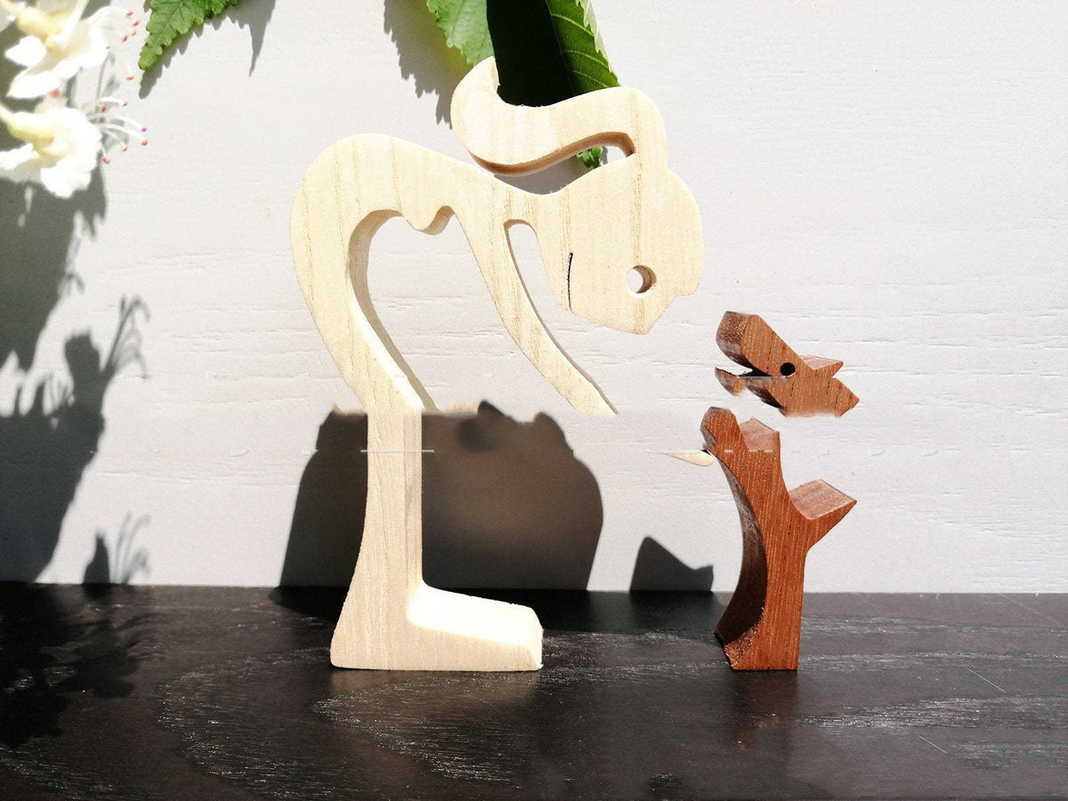 DIY Figurine Wood Dog Ornament Sculpture Home Decoration A Man A Dog Wood Sculpture