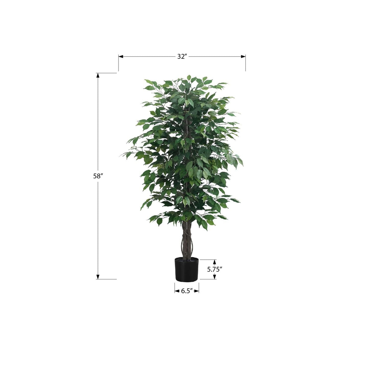 58" Tall, Artificial Plant, Ficus Tree, Indoor, Faux, Fake, Floor, Greenery, Potted,  Green / Black