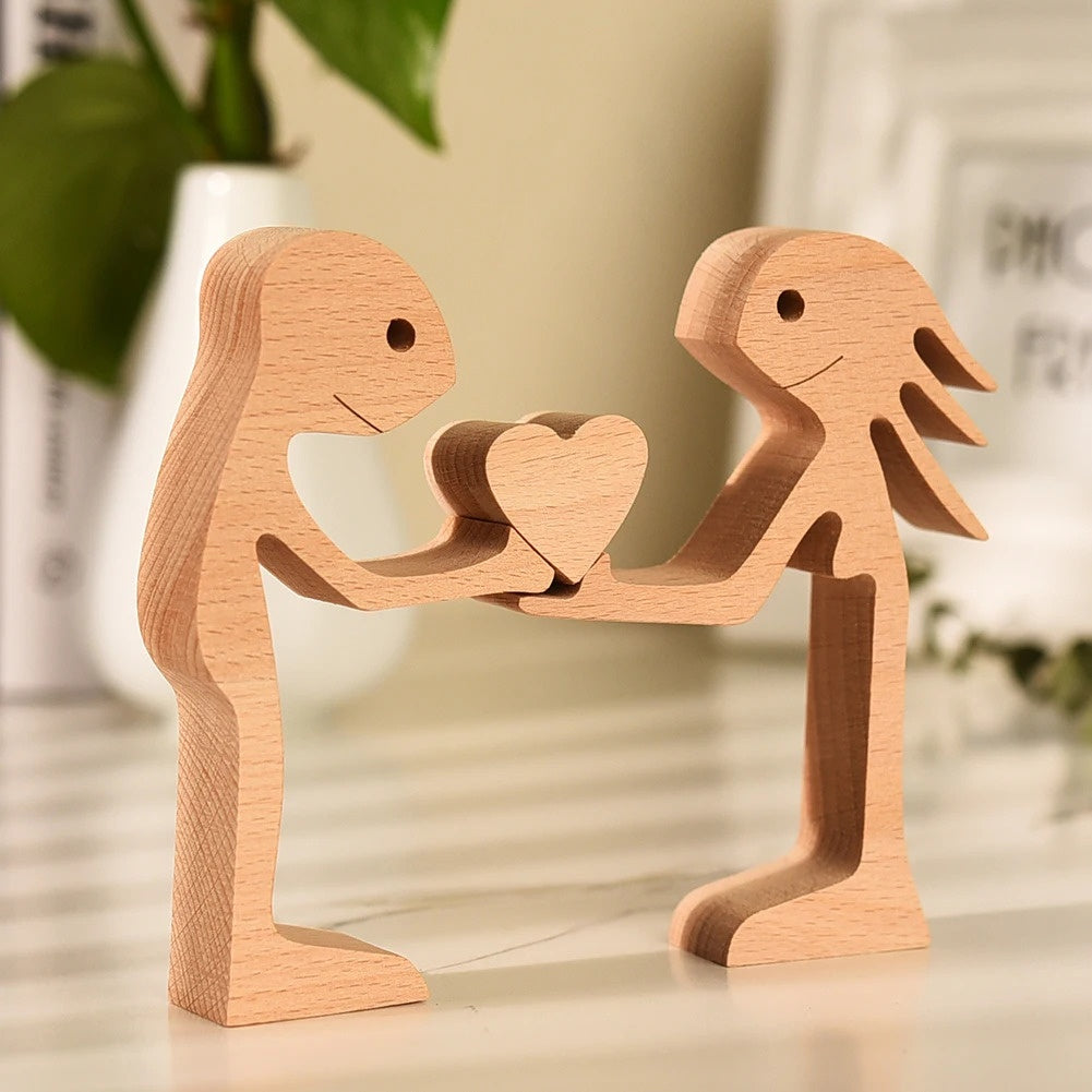DIY Figurine Wood Dog Ornament Sculpture Home Decoration A Man A Dog Wood Sculpture