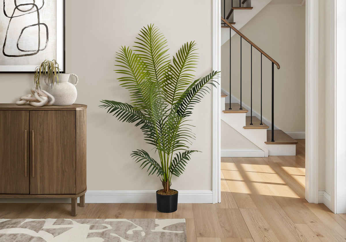 57" Tall, Artificial Plant, Palm Tree, Indoor, Faux, Floor, Potted, Real Touch- Green / Black