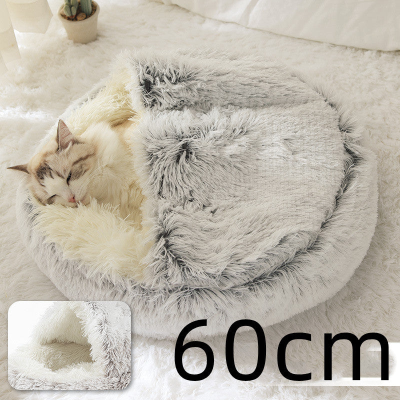 2 In 1 Dog And Cat Bed Pet Winter Bed Round Plush Warm Bed House Soft Long