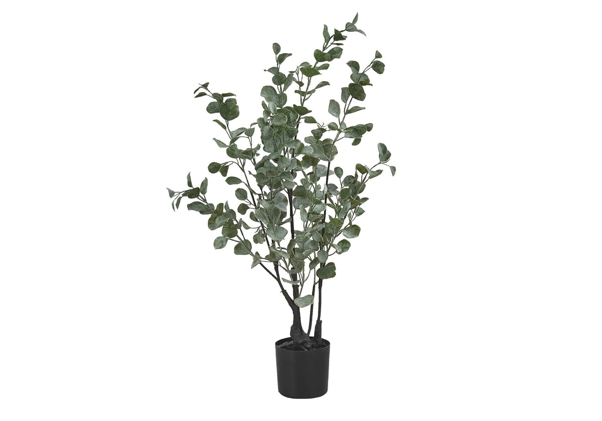 35" Tall, Artificial Plant, Eucalyptus Tree, Indoor, Faux, Floor, Potted- Green / Black