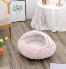 2 In 1 Dog And Cat Bed Pet Winter Bed Round Plush Warm Bed House Soft Long