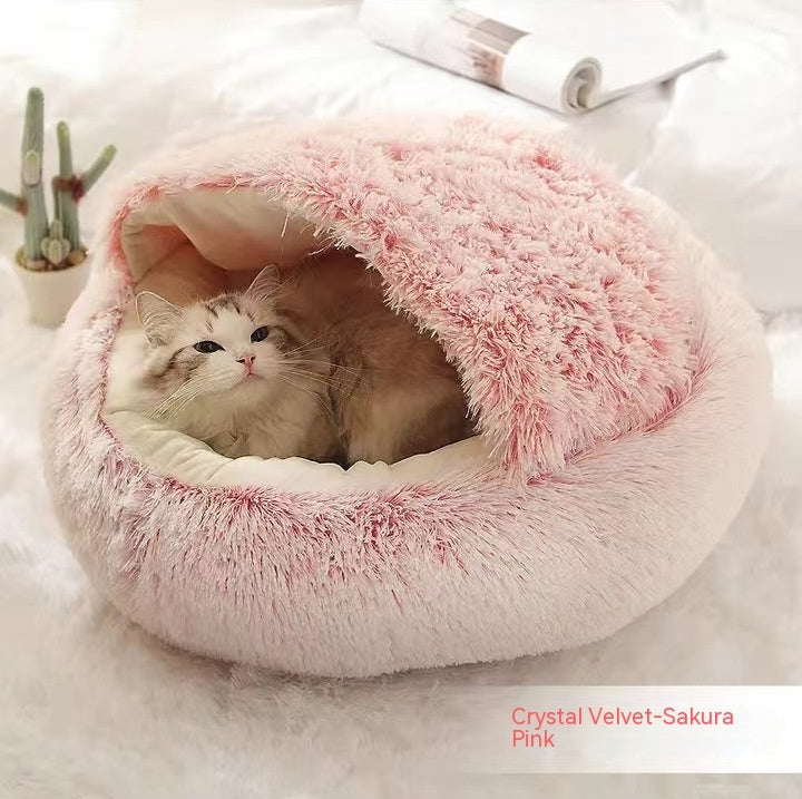 2 In 1 Dog And Cat Bed Pet Winter Bed Round Plush Warm Bed House Soft Long