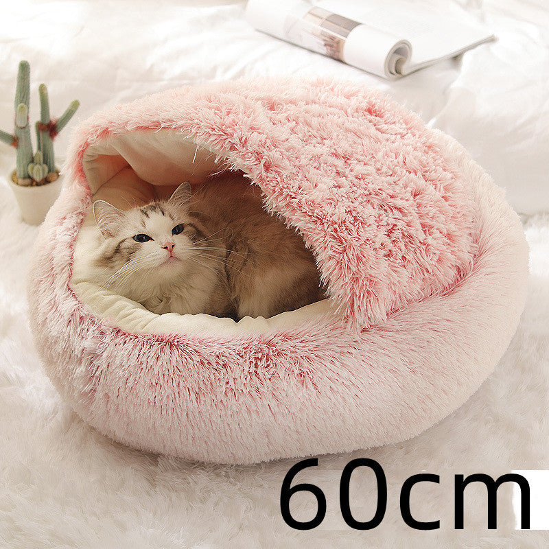 2 In 1 Dog And Cat Bed Pet Winter Bed Round Plush Warm Bed House Soft Long