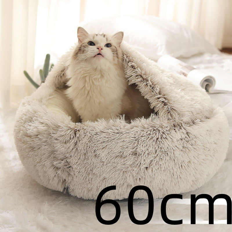 2 In 1 Dog And Cat Bed Pet Winter Bed Round Plush Warm Bed House Soft Long