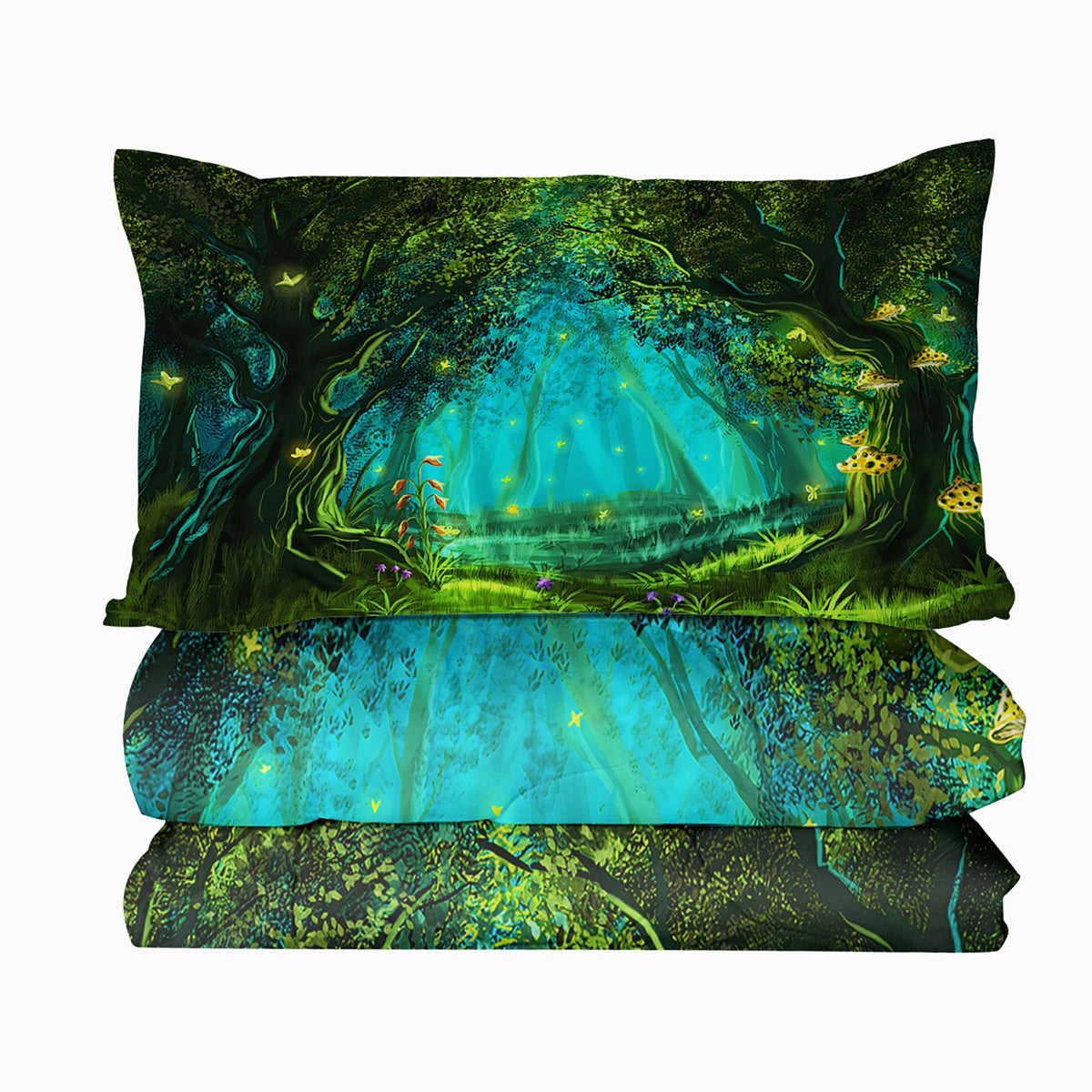3pcs Green Light Forest Comforter Set Natural Comfort Bedding Duvet Game Summer Quilt Set