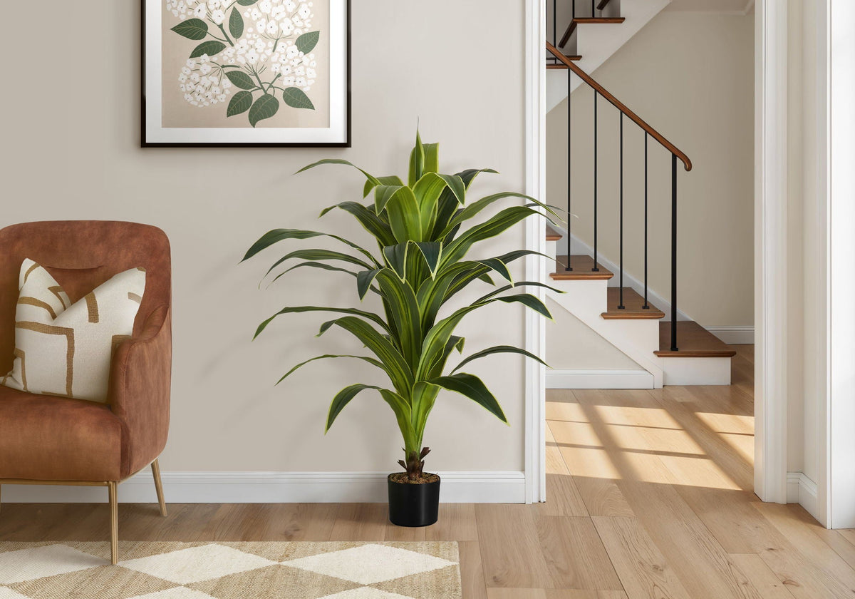 47" Tall, Artificial Plant, Dracaena Tree, Indoor, Faux, Floor, Potted, Real Touch- Green / Black