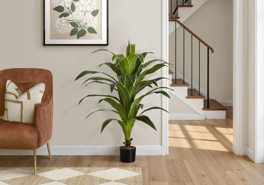 47" Tall, Artificial Plant, Dracaena Tree, Indoor, Faux, Floor, Potted, Real Touch- Green / Black