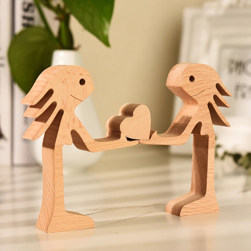 DIY Figurine Wood Dog Ornament Sculpture Home Decoration A Man A Dog Wood Sculpture