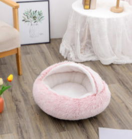 2 In 1 Dog And Cat Bed Pet Winter Bed Round Plush Warm Bed House Soft Long
