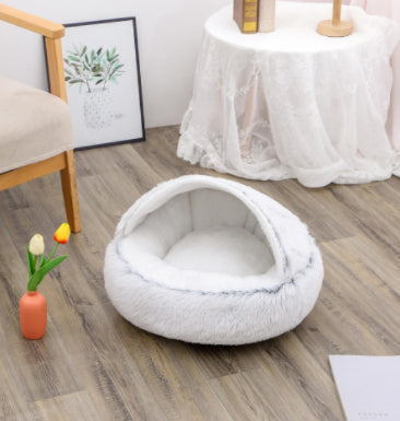 2 In 1 Dog And Cat Bed Pet Winter Bed Round Plush Warm Bed House Soft Long