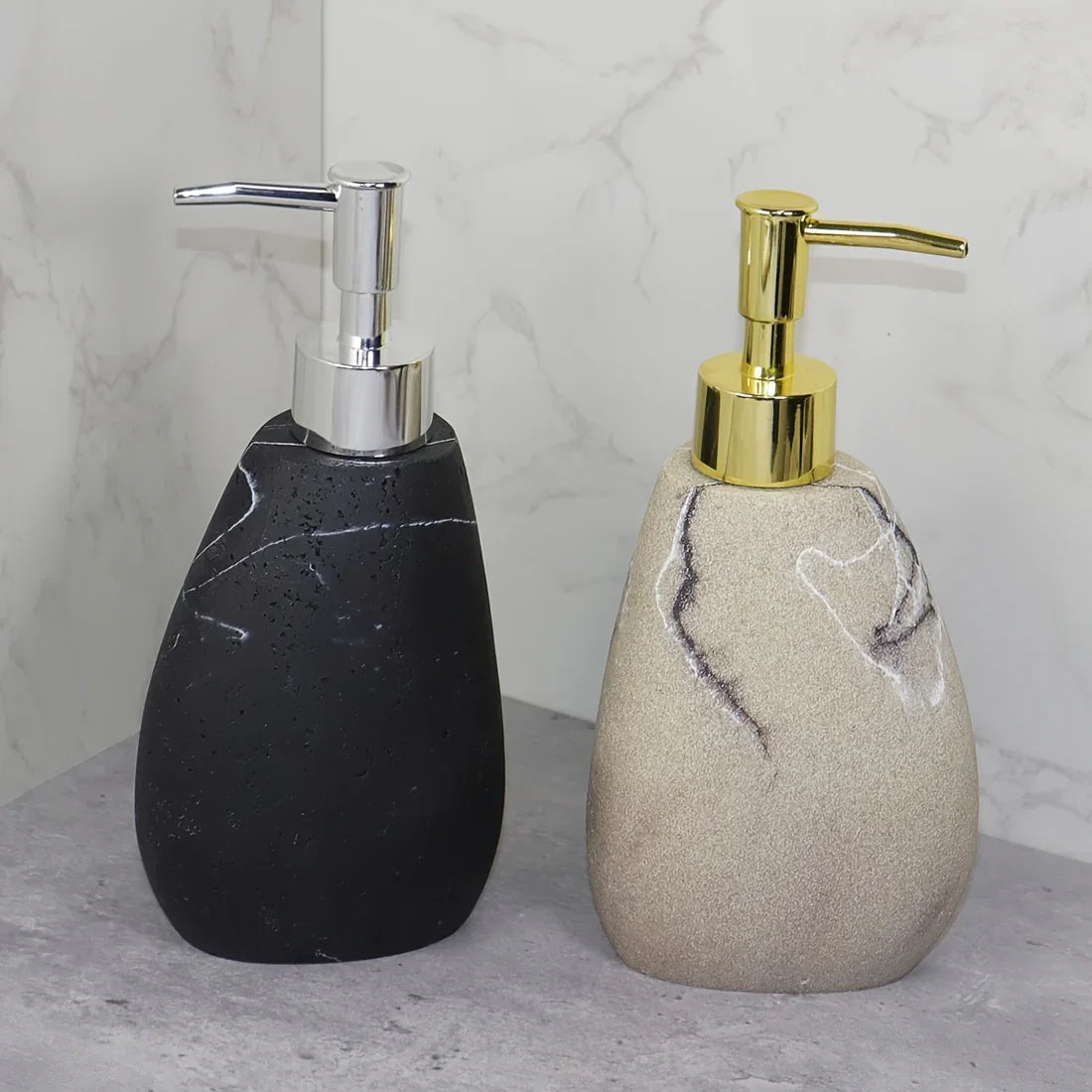 Elegant Marble Texture Resin Soap Dispenser, Manual Pump
